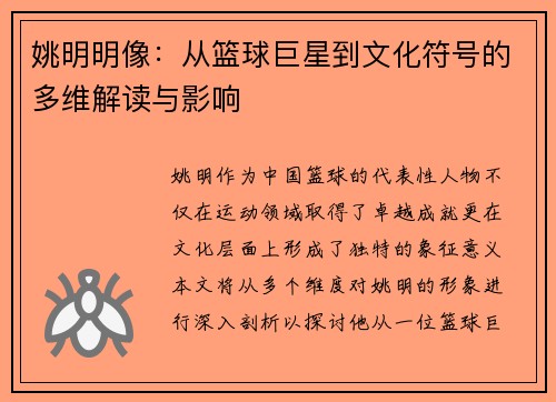 姚明明像：从篮球巨星到文化符号的多维解读与影响
